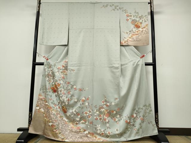 平和屋着物●訪問着　地紙枝花丸文　暈し染め　金彩　正絹　逸品　CAAX4464ut