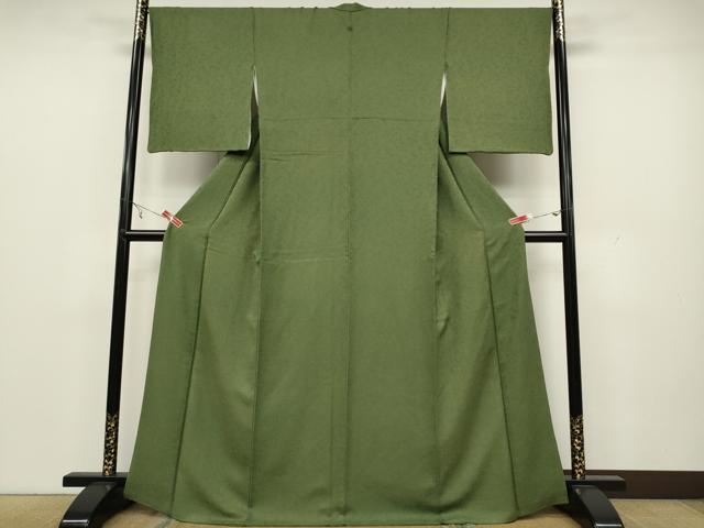 平和屋着物○上質な色無地 舞花地紋 松葉色 正絹 逸品 CAAX4510ut