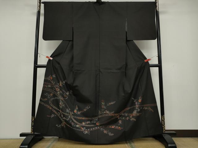 平和屋着物●訪問着　本場大島紬　総刺繍　鬘帯花文　金糸　正絹　逸品　CAAX4521ut