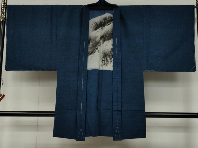 平和屋着物○男性 髭紬 アンサンブル 青藍色 正絹 逸品 未使用 CAAX4537ut 