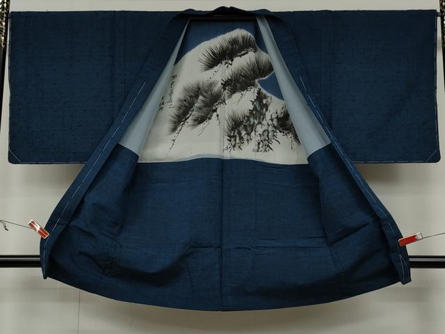 平和屋着物○男性 髭紬 アンサンブル 青藍色 正絹 逸品 未使用 CAAX4537ut 