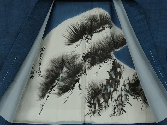 平和屋着物○男性 髭紬 アンサンブル 青藍色 正絹 逸品 未使用 CAAX4537ut 