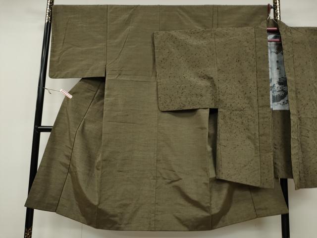 平和屋着物●男性　紬・髭紬羽織セット　鶸茶色　正絹　逸品　CAAX4538ut