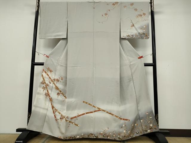 平和屋着物●訪問着　駒刺繍　蔦の葉花文　暈し染め　金彩　正絹　逸品　CAAX4547ut