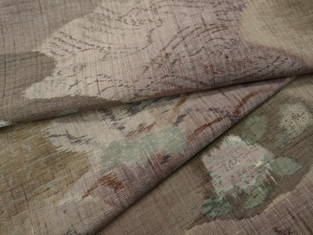 平和屋着物●小千谷紬　立波草花文　正絹　逸品　CAAX4552ut