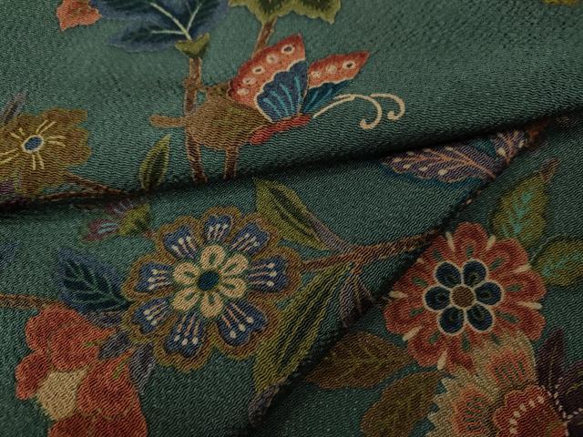 平和屋着物●上質な小紋　型染め　舞蝶枝花文　鬼しぼ縮緬　正絹　逸品　CAAX4583ut