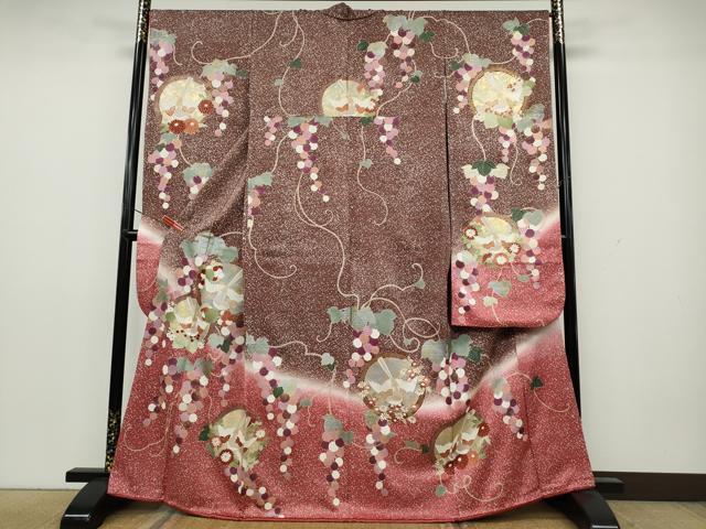 平和屋着物●豪華振袖　絵皿飛鳥葡萄蔦の葉文　暈し染め　金銀彩　正絹　逸品　CAAX4586ut