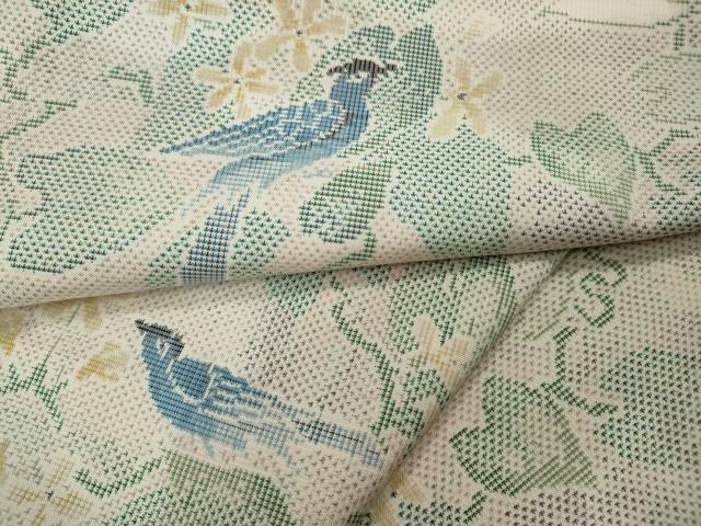 平和屋着物●本場大島紬　白大島　9マルキ　休み鳥蔦の葉花文　正絹　逸品　CAAX4603ut