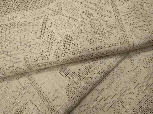 平和屋着物●結城紬　100亀甲　人物風景花文　正絹　逸品　CAAX4609ut