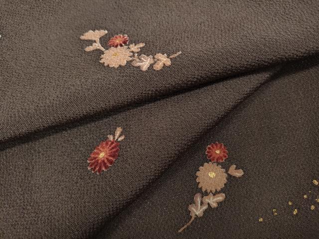 平和屋着物●上質な小紋　舞草花文　金彩　鬼しぼ縮緬　正絹　逸品　未使用　CAAX4636ut