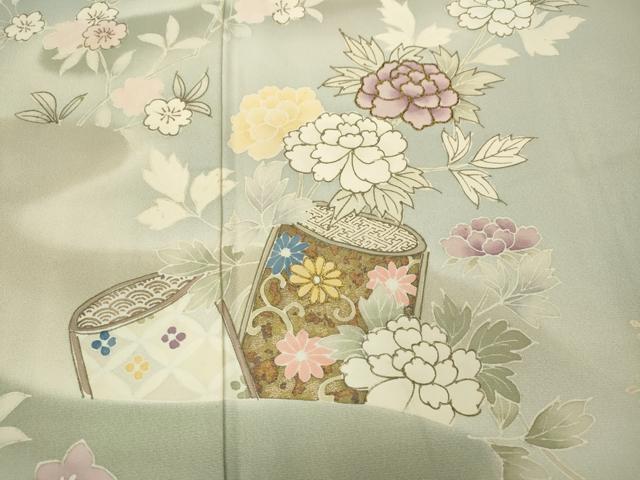 平和屋着物○訪問着 作家物 駒刺繍 エ霞枝花文 暈