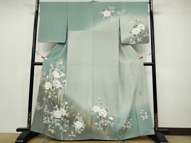 平和屋着物●訪問着　作家物　手描き　枝花文　暈し染め　金彩　正絹　逸品　CAAX4661ut