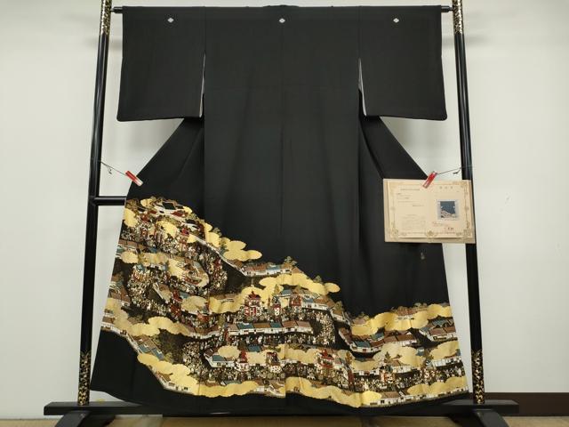 平和屋着物●松尾光琳　黒留袖　洛中洛外図　金彩　保証書付き　正絹　逸品　CAAX4662ut