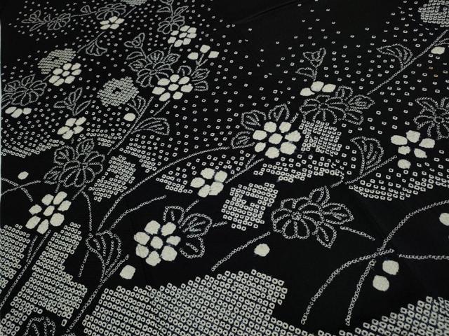 平和屋着物○訪問着 総絞り 枝花文 黒地 正絹 逸品 CAAX4664ut
