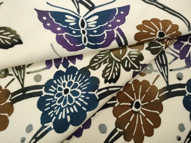 平和屋着物●上質な小紋　型染め　舞蝶花文　正絹　逸品　未使用　CAAX4710ut