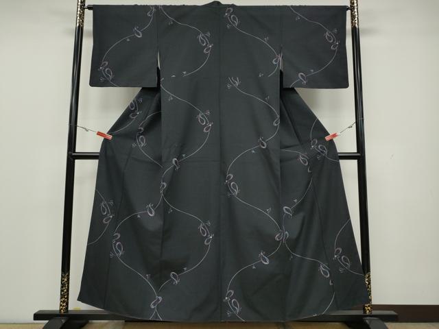 平和屋着物●上質な小紋　紬地　成り物　なす　正絹　逸品　未使用　CAAX4764ut 平和屋着物○上質な小紋 紬地 成り物 なす 正絹 逸品 未使用