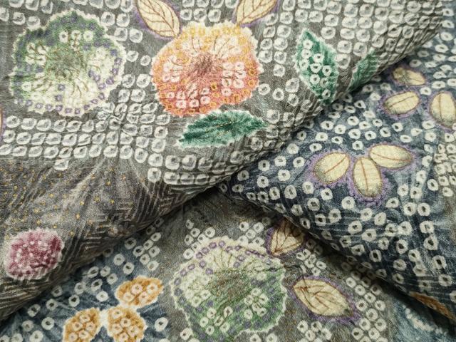 平和屋着物●上質な小紋　総絞り　草花文　金彩　正絹　逸品　CAAX5610gh