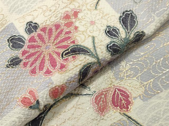 平和屋着物○上質な小紋 市松花唐草文 金銀彩 正絹 逸品 CAAX5621gh