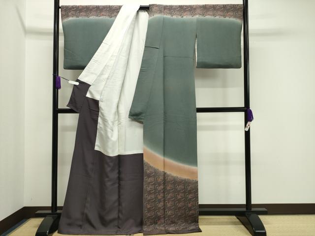 平和屋着物○訪問着 草花文 暈し染め 金彩 鬼しぼ縮緬 正絹