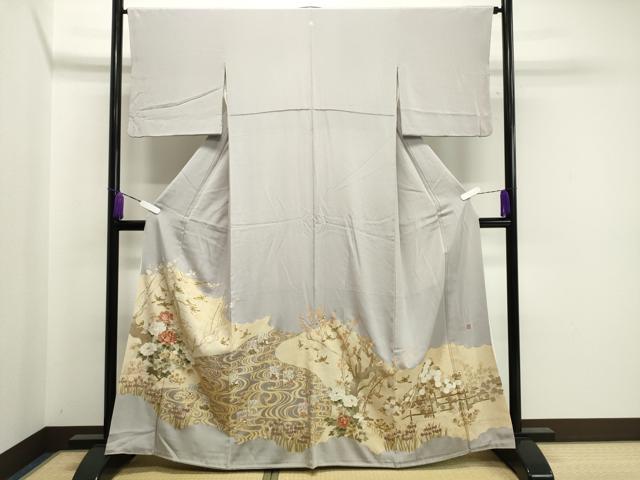 平和屋着物●松尾光琳　色留袖　駒刺繍　百人一首　飛鳥花文　金彩　正絹　逸品　CAAX5640gh