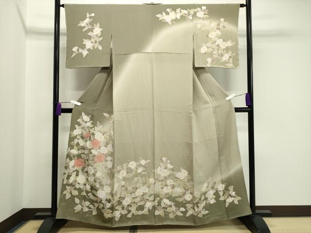 平和屋着物●訪問着　枝花文　暈し染め　鬼しぼ縮緬　正絹　逸品　未使用　CAAX5735gh