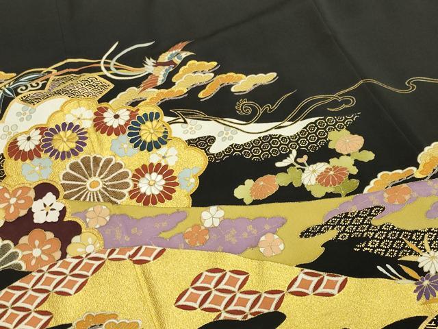 平和屋着物○創業460年・千總 黒留袖 鳳凰地紙重ね松