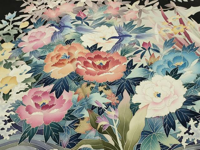 平和屋着物○本加賀友禅作家 寺西次作 黒留袖 流水飛鳥花