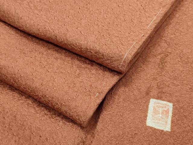 平和屋着物●上質な色無地　作家物　紋意匠　赤朽葉色　正絹　逸品　未使用　CAAX5758gh