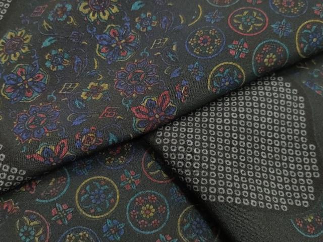 平和屋着物●上質な小紋　吉祥花文　黒地　正絹　逸品　CAAX5775gh