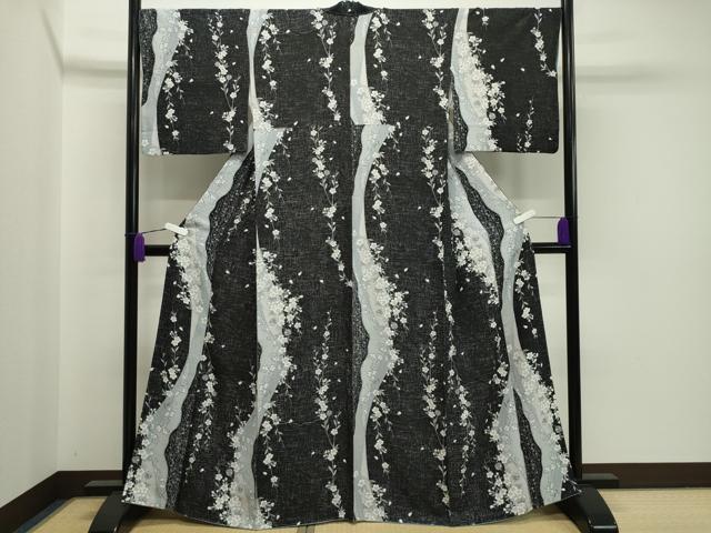 平和屋着物○上質な小紋 舞桜鈴文 黒地 正絹 逸品 CAAX5776gh