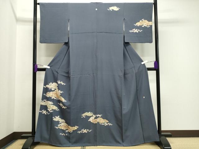 平和屋着物●十日町老舗ブランド　吉澤友禅　吾妻徳穂　訪問着　駒刺繍　雲取り扇面花文　金彩　正絹　逸品　CAAX5788gh