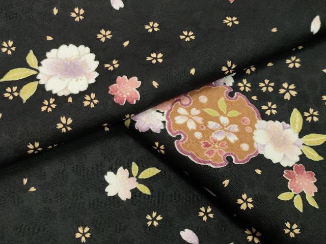 平和屋着物●上質な小紋　雪輪重ね舞梅文　黒地　金彩　鈴乃屋扱い　正絹　逸品　未使用　CAAX5802gh