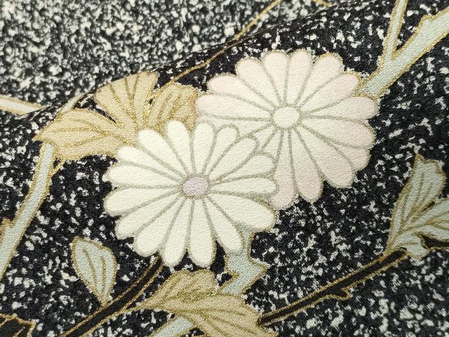 平和屋着物●訪問着　地紙草花文　たたき染め　黒地　金彩　正絹　逸品　CAAX5839gh 平和屋着物○訪問着 地紙草花文 たたき染め 黒地 金彩 正絹 逸品