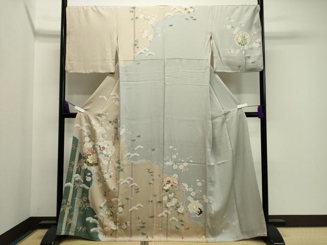 平和屋着物●訪問着　駒刺繍　雪輪松竹梅文　正絹　逸品　CAAX5867gh