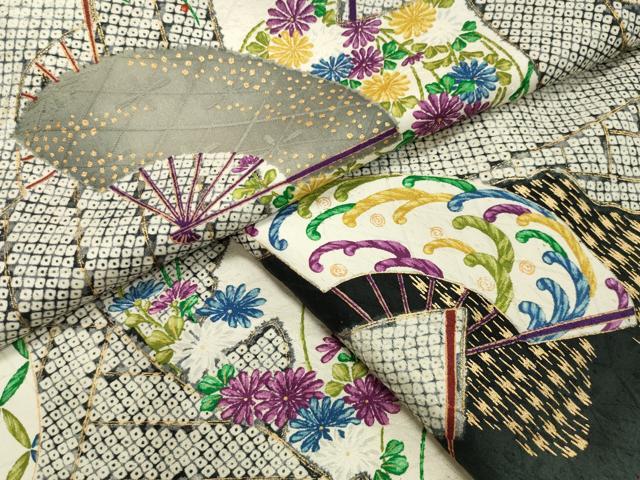 平和屋着物●上質な小紋　扇面草花文　金彩　正絹　逸品　CAAX5890gh
