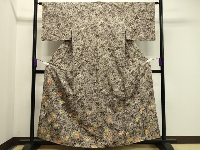 平和屋着物●訪問着　紬地　型染め　笹文　正絹　逸品　CAAX5982gh