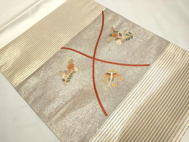 平和屋着物●九寸開き名古屋帯　駒刺繍　鳳凰枝花文　金彩　正絹　逸品　CAAX7201hy 平和屋着物○九寸開き名古屋帯 駒刺繍 鳳凰枝花文 金彩