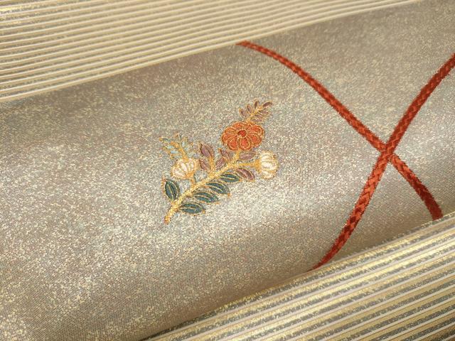 平和屋着物○九寸開き名古屋帯 駒刺繍 鳳凰枝花文 金彩