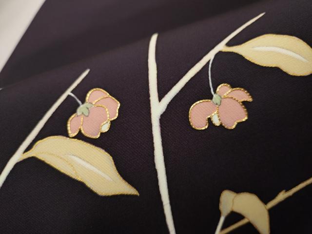 平和屋着物○九寸名古屋帯 駒刺繍 枝花文 金彩 正絹 逸品