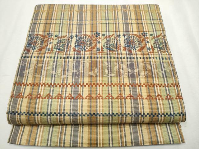 平和屋着物●八寸名古屋帯　更紗花蝶文　正絹　逸品　CAAX7205hy