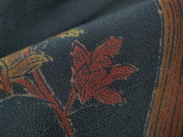 平和屋着物●九寸名古屋帯　草花文　鬼しぼ縮緬　正絹　逸品　CAAX7208hy 平和屋着物○九寸名古屋帯 草花文 鬼しぼ縮緬 正絹 逸品 CAAX7208hy