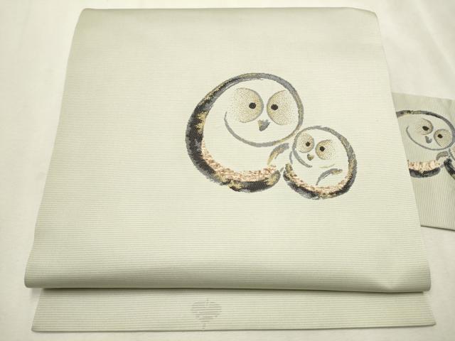 平和屋着物●九寸名古屋帯　フクロウ　金糸　正絹　逸品　CAAX7211hy