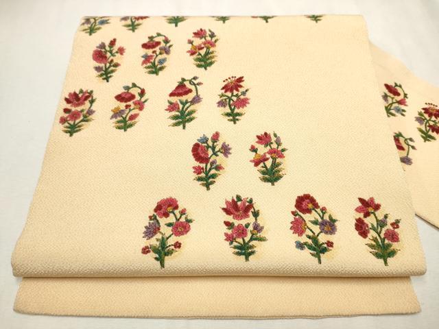 平和屋着物●九寸名古屋帯　草花文　鬼しぼ縮緬　正絹　逸品　CAAX7233hy