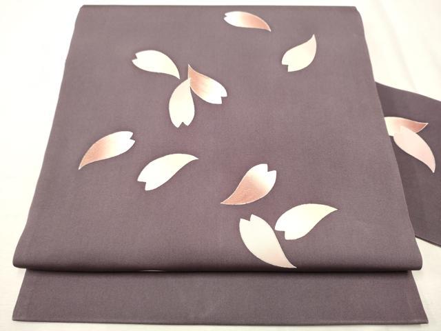 平和屋着物●塩瀬　九寸名古屋帯　刺繍　舞花びら　正絹　逸品　CAAX7237hy