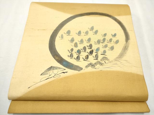 平和屋着物●九寸開き名古屋帯　手描き　紬地　トンボ　正絹　逸品　CAAX7240hy