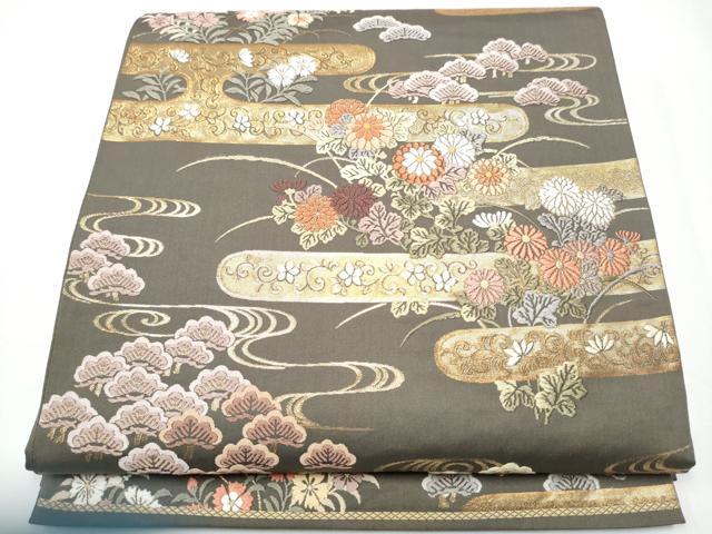 平和屋着物●六通柄袋帯　唐織　菊花松慶文　金糸　正絹　逸品　CAAX7267hy