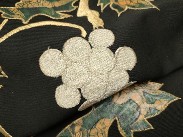 平和屋着物○八寸名古屋帯 葡萄蔦の葉文 黒地 金銀糸 正絹 逸品