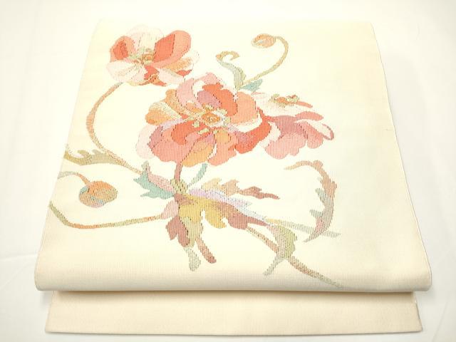 平和屋着物●爪掻き本綴れ　八寸名古屋帯　花唐草文　正絹　逸品　CAAX7274hy