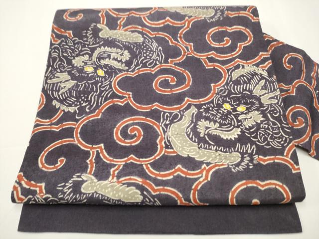 平和屋着物●全通柄　九寸名古屋帯　紬地　雲龍　正絹　逸品　CAAX7279hy