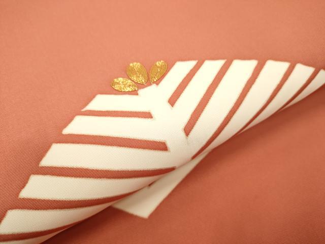 平和屋着物○塩瀬 九寸名古屋帯 駒刺繍 菱松葉文 金彩 正絹 逸品